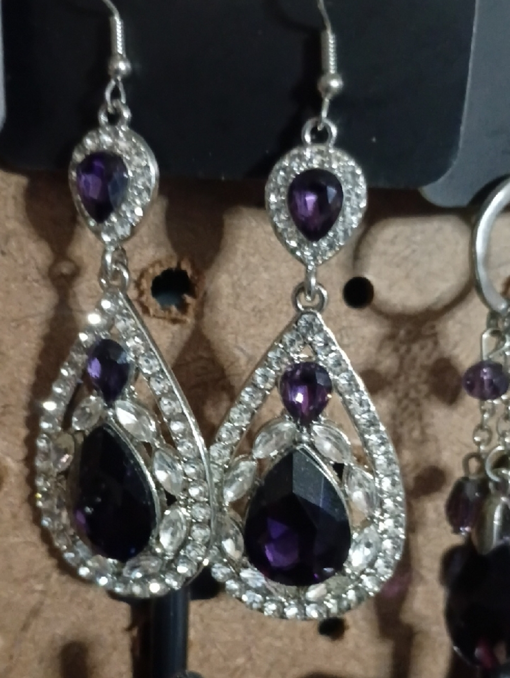 paparazzi Silver-Tone Teardrop Earrings with Purple Stones